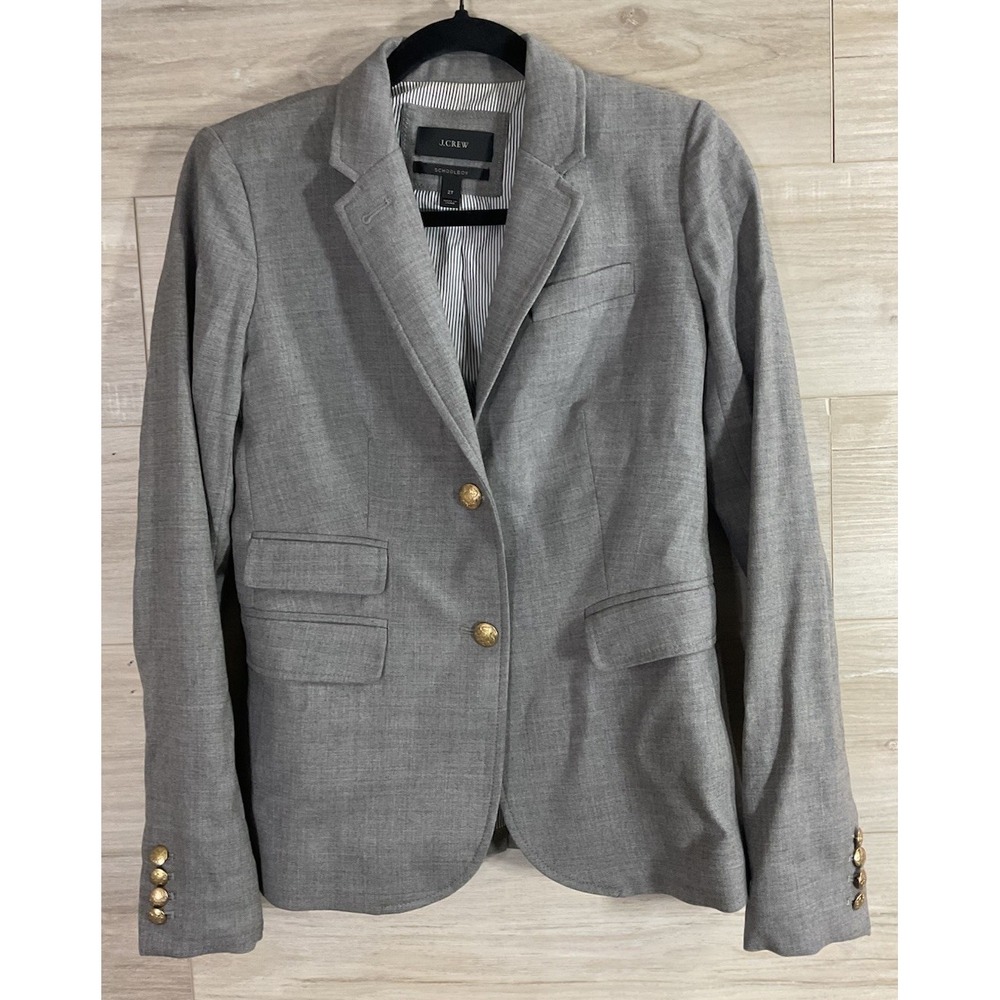 J. Crew Schoolboy Wool Blazer Jacket Women's 2 TALL Gray Buttons Lined Preppy